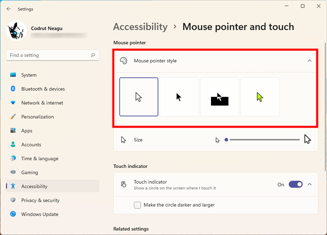 How to change the mouse pointer size, color, and thickness